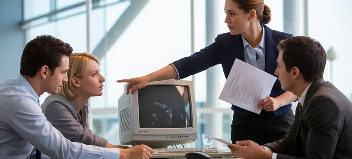 legacy ERP system with technical debt, manual workarounds, and disconnected integrations across finance and operations